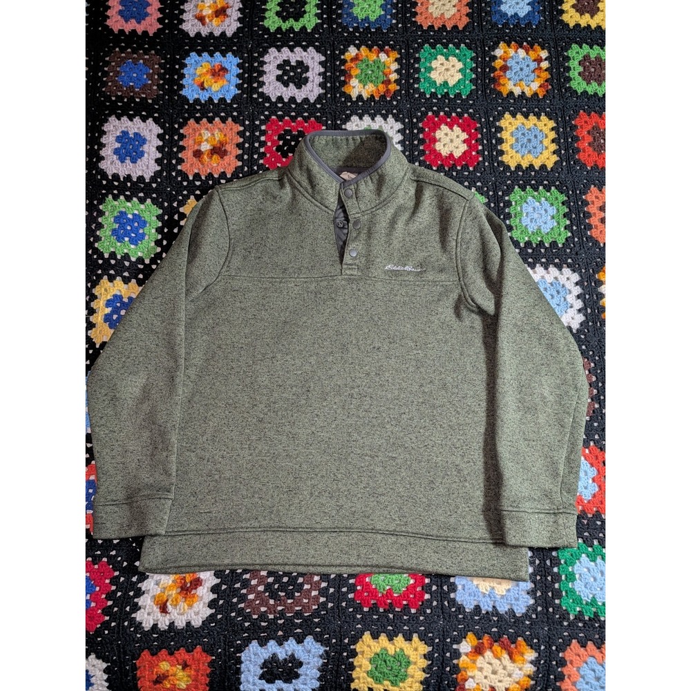 Eddie‎ Bauer Radiator Fleece Sweater Men's Large Green Snap Pullover Outdoor